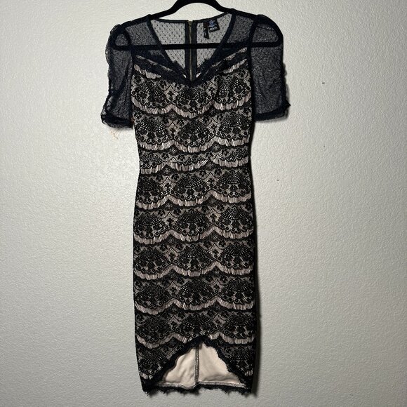 fire los angeles lace dress Fire Los Angeles Lace Overlay Floral Print Long Sleeve Dress Size L Whimsigoth